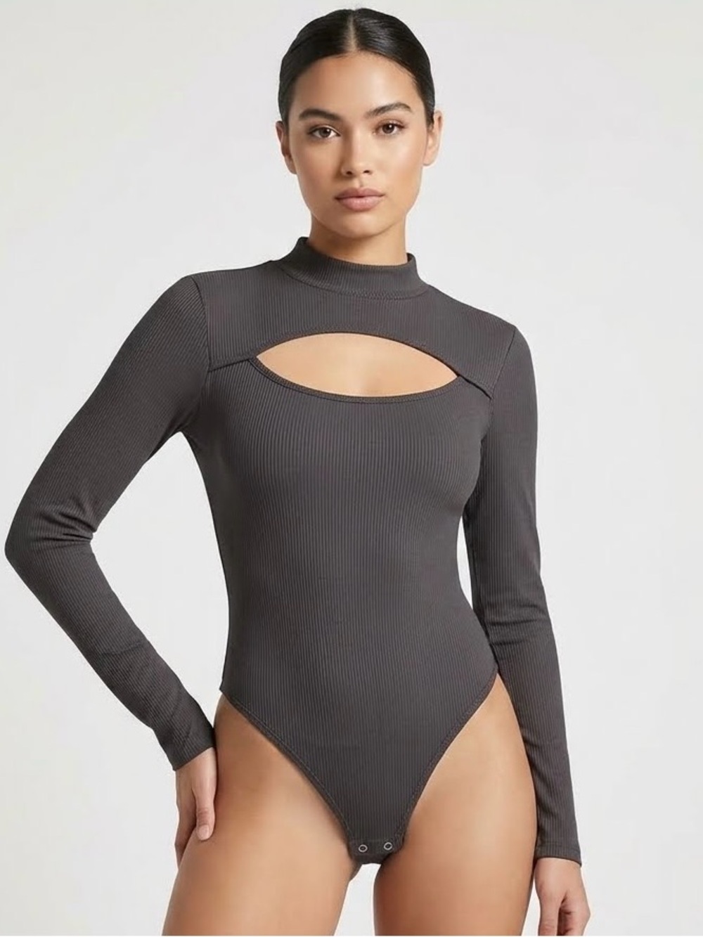 Forever 21 Black Ribbed Long Sleeve Cutout Bodysuit